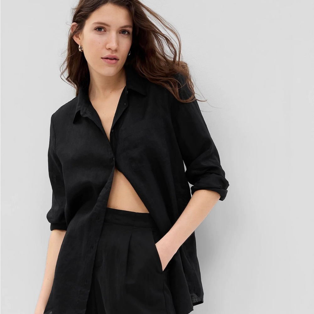 GAP linen boyfriend shirt black sz tall large